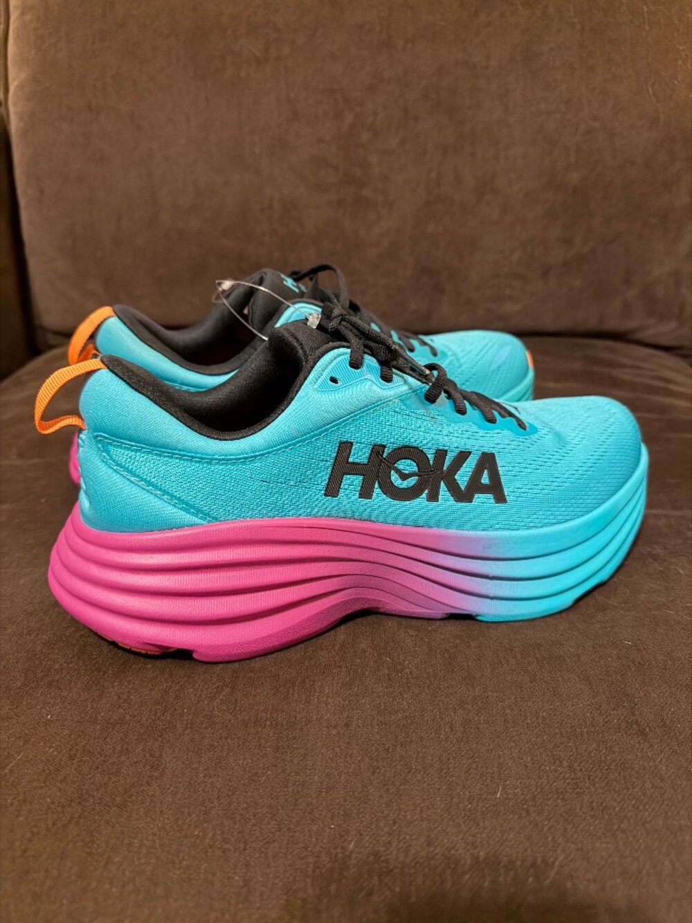 Men's HOKA One Bondi 8 Shoes Turquoise Ombre Purple Marathon Running Shoes NEW - Picture 5 of 8